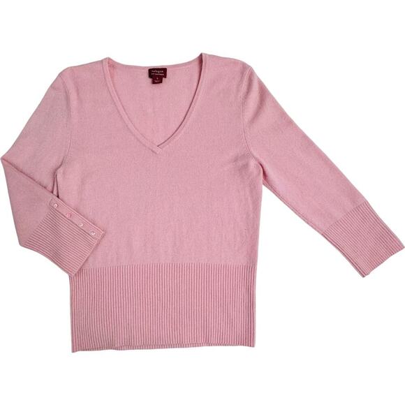 Halogen 100% Cashmere Long Sleeve V-Neck Knit Pullover Sweater Pink Women Large - Picture 1 of 8